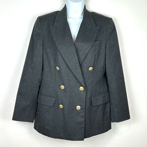 Vintage Talbots 100% Wool Dark Gray Classic Blazer Gold Buttons USA Size 10P
